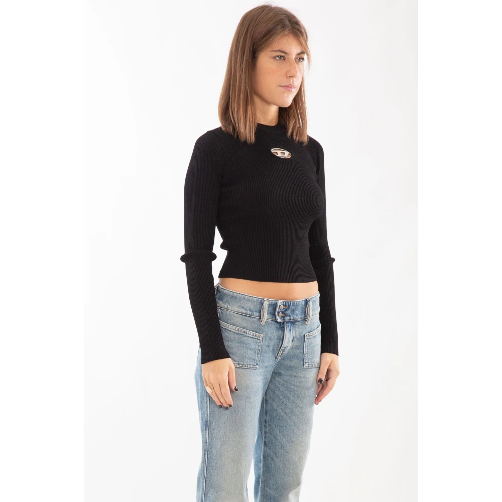 Diesel Geribbelde Metalen Sweater in 9XX Black Dames