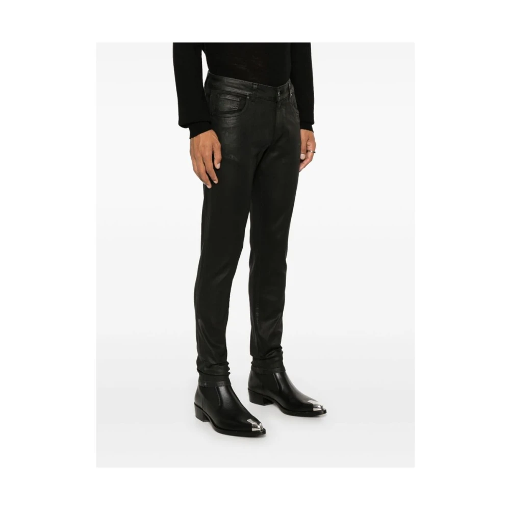 Salvatore Santoro Zwarte Denim Coated Tapered Leg Jeans Black Heren