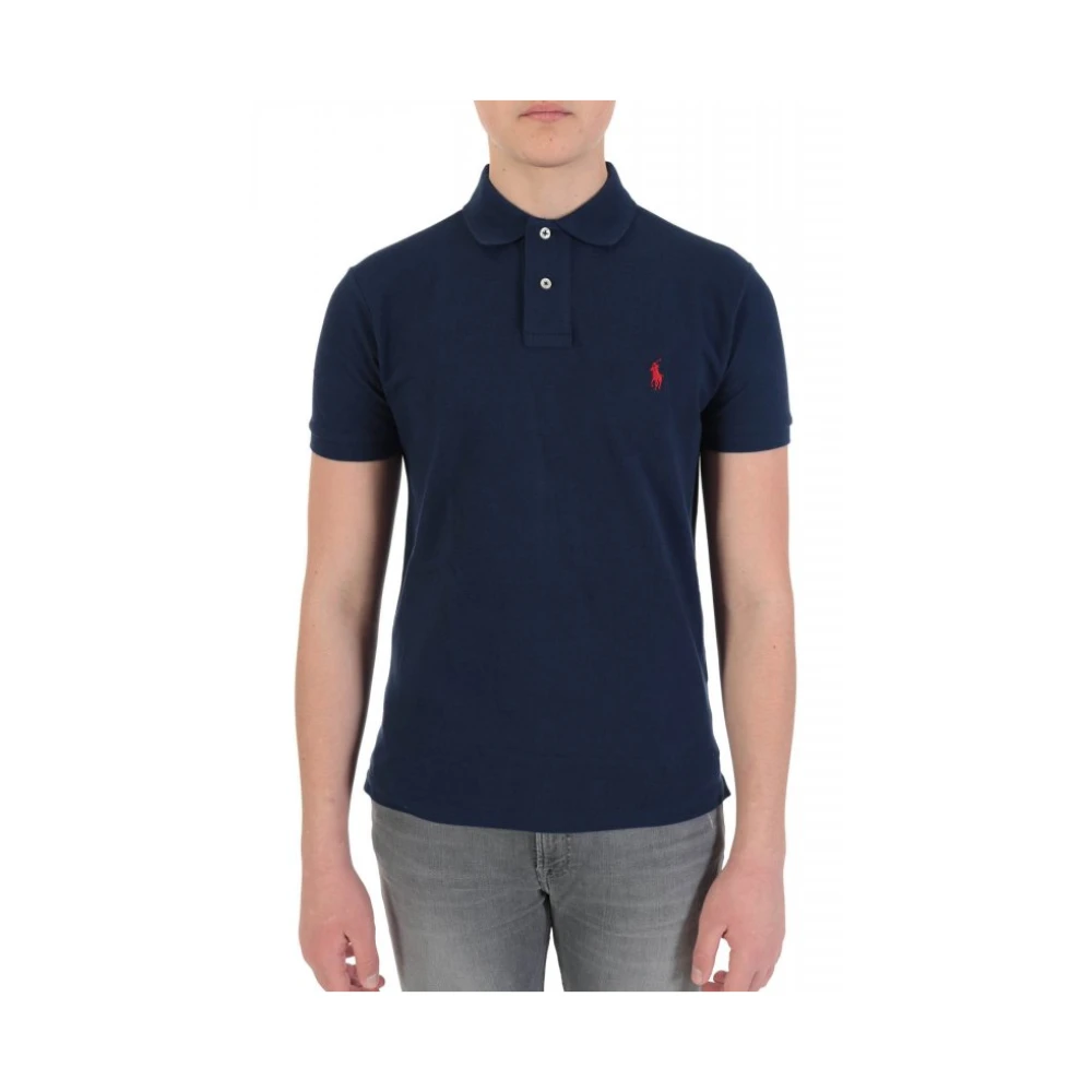 Ralph Lauren Uomo Blu Polo In Piqué Custom Slim Fit