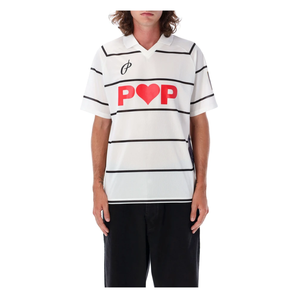 Pop Trading Company Voetbal T-shirt Wit met Strepen White Heren