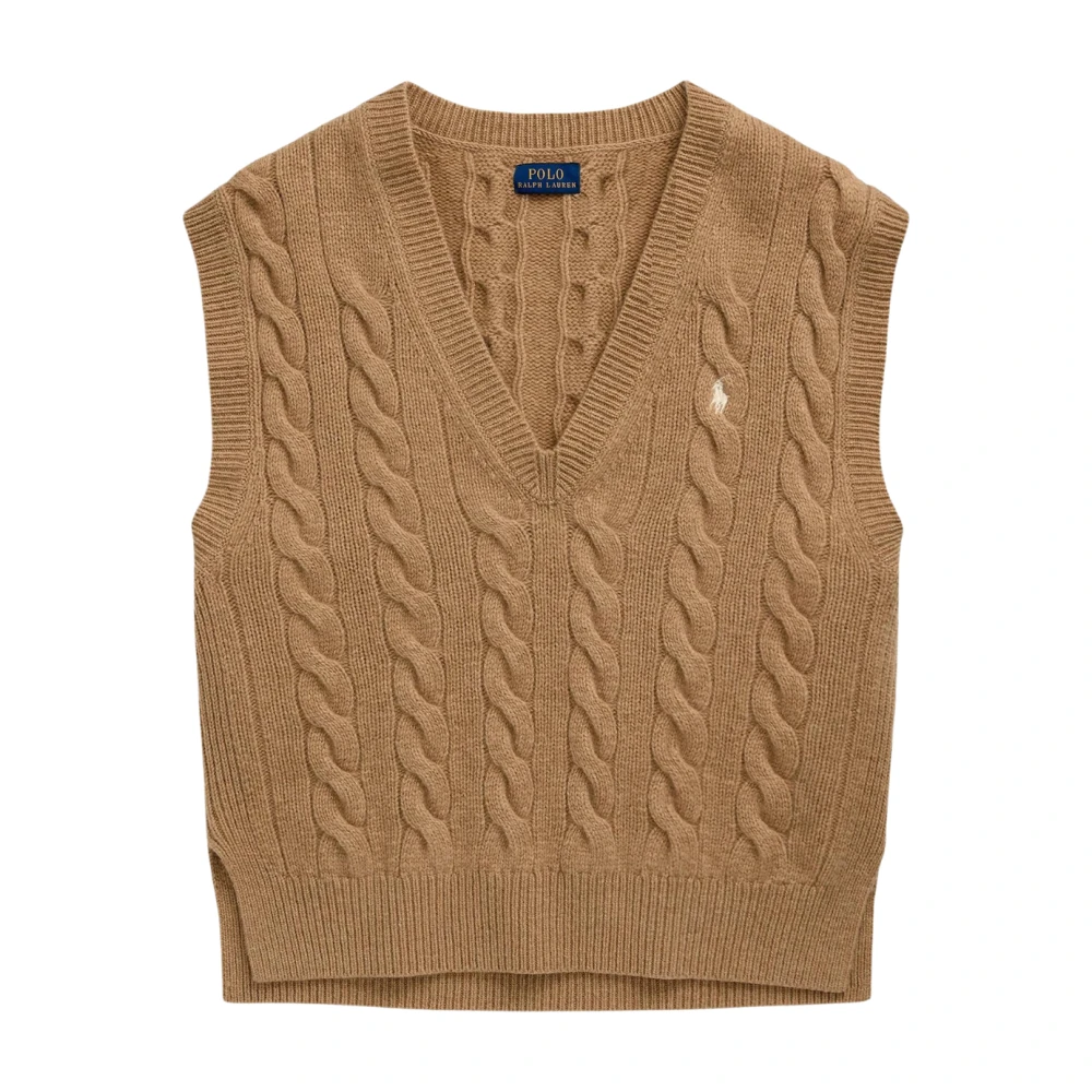 Ralph Lauren Punto Polo slv vn po-sleeveless-pullover 211949994001 collection camel Brown Dames