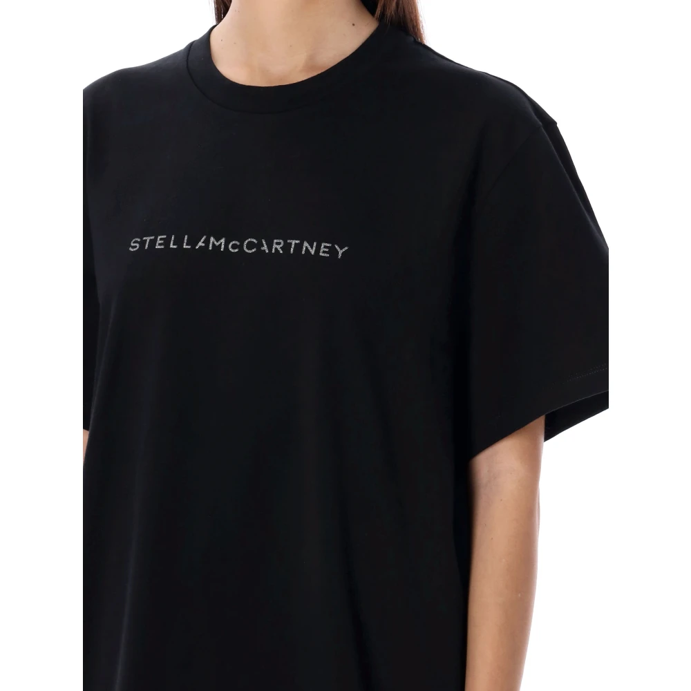 Stella Mccartney Zwart Strass Logo T-shirt Black Dames
