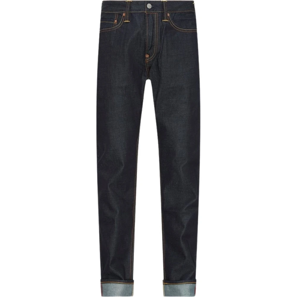 Evisu Rå denim jeans med broderade bakfickor Blue, Herr