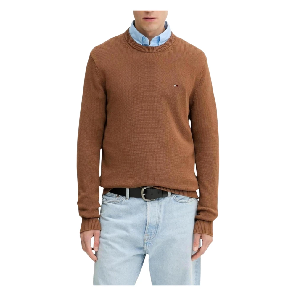Tommy Jeans Men's Brown Slim Essential Jumper - Round-Neck Knitwear - Xl - Knitwear