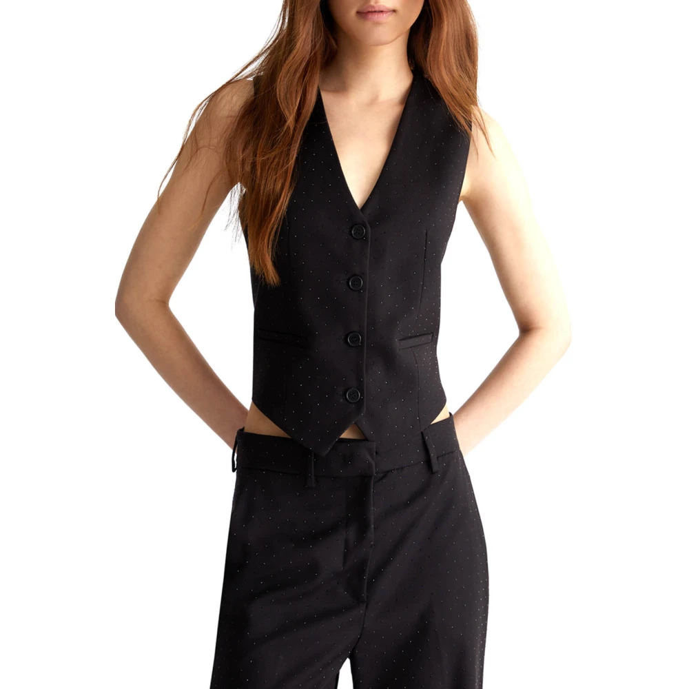 Liu Jo Zwarte Twill Jas met Metalen Logo Black Dames