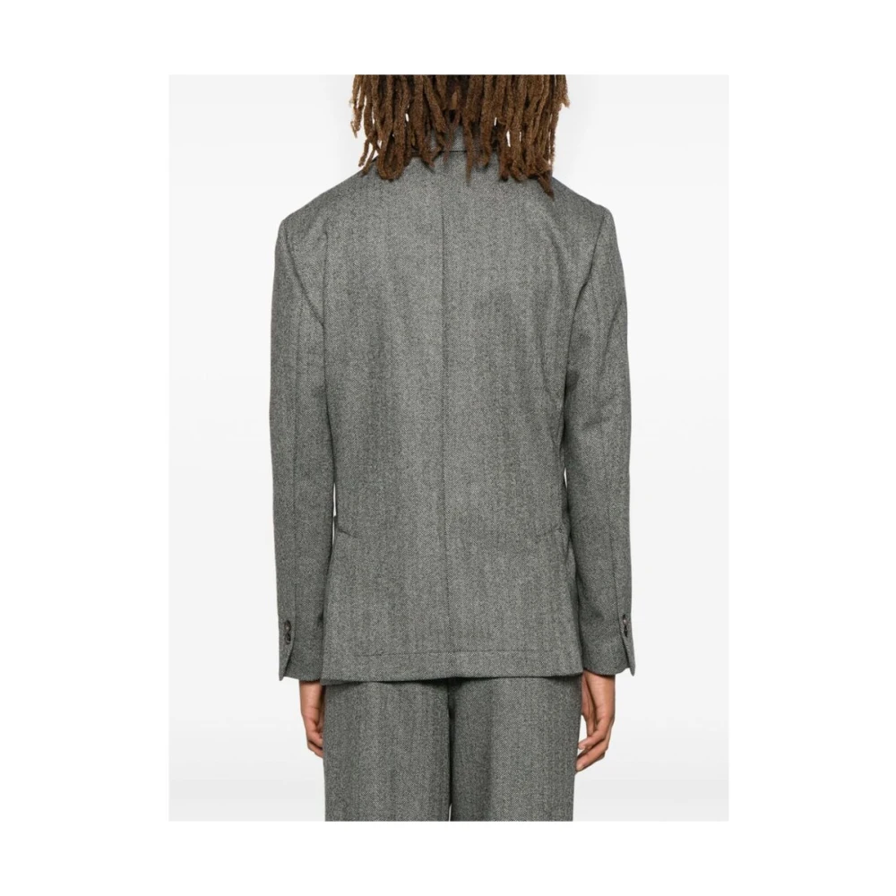 Cruna Wollen Herringbone Double-Breasted Jas Gray Heren