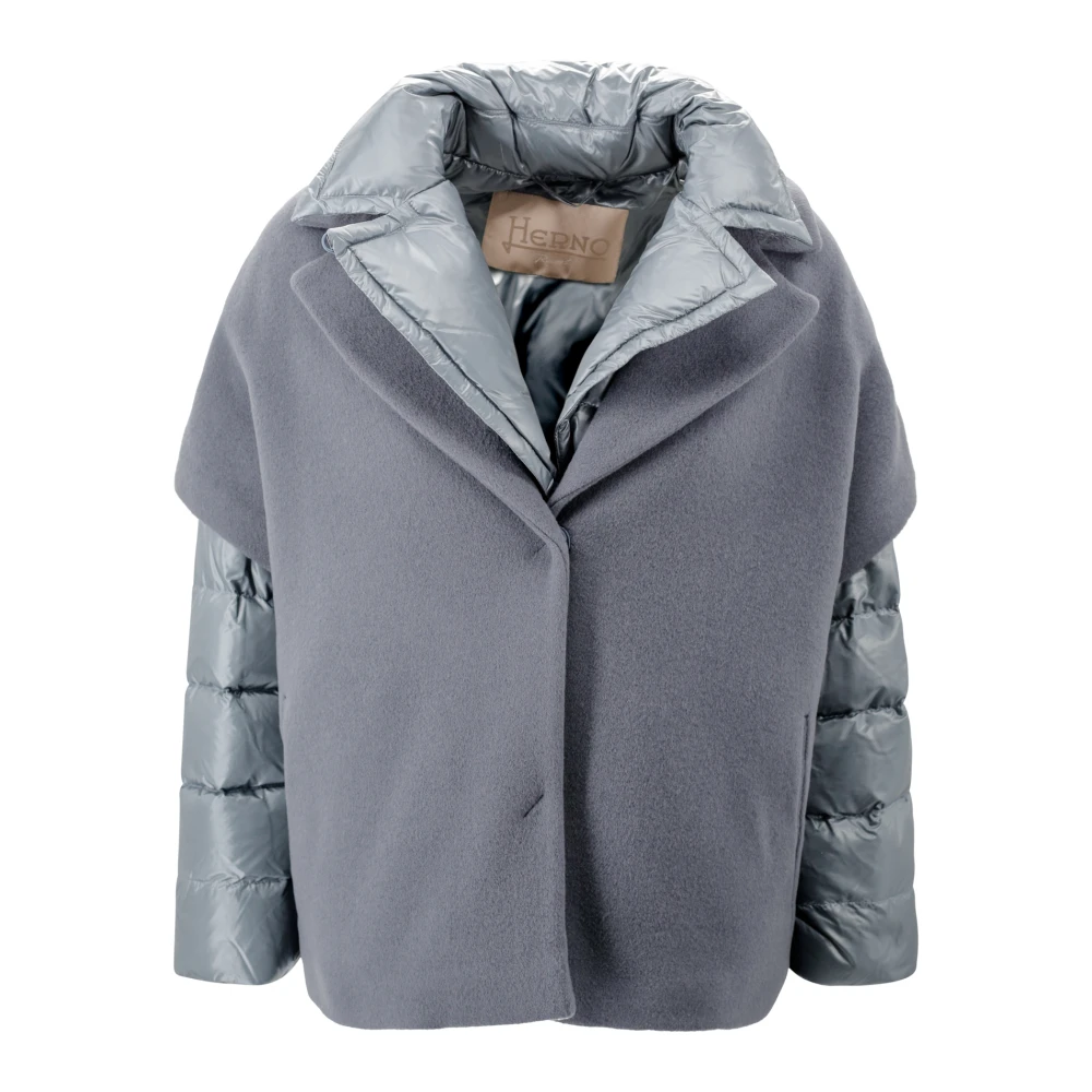 Herno Denim Wollen Jas Gelaagd Design Blue Dames