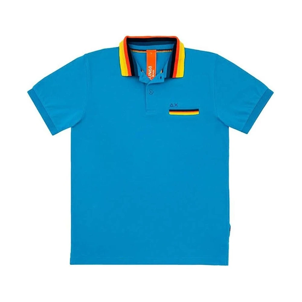 Sun68 Men's Blue Striped Collar Polo Shirt