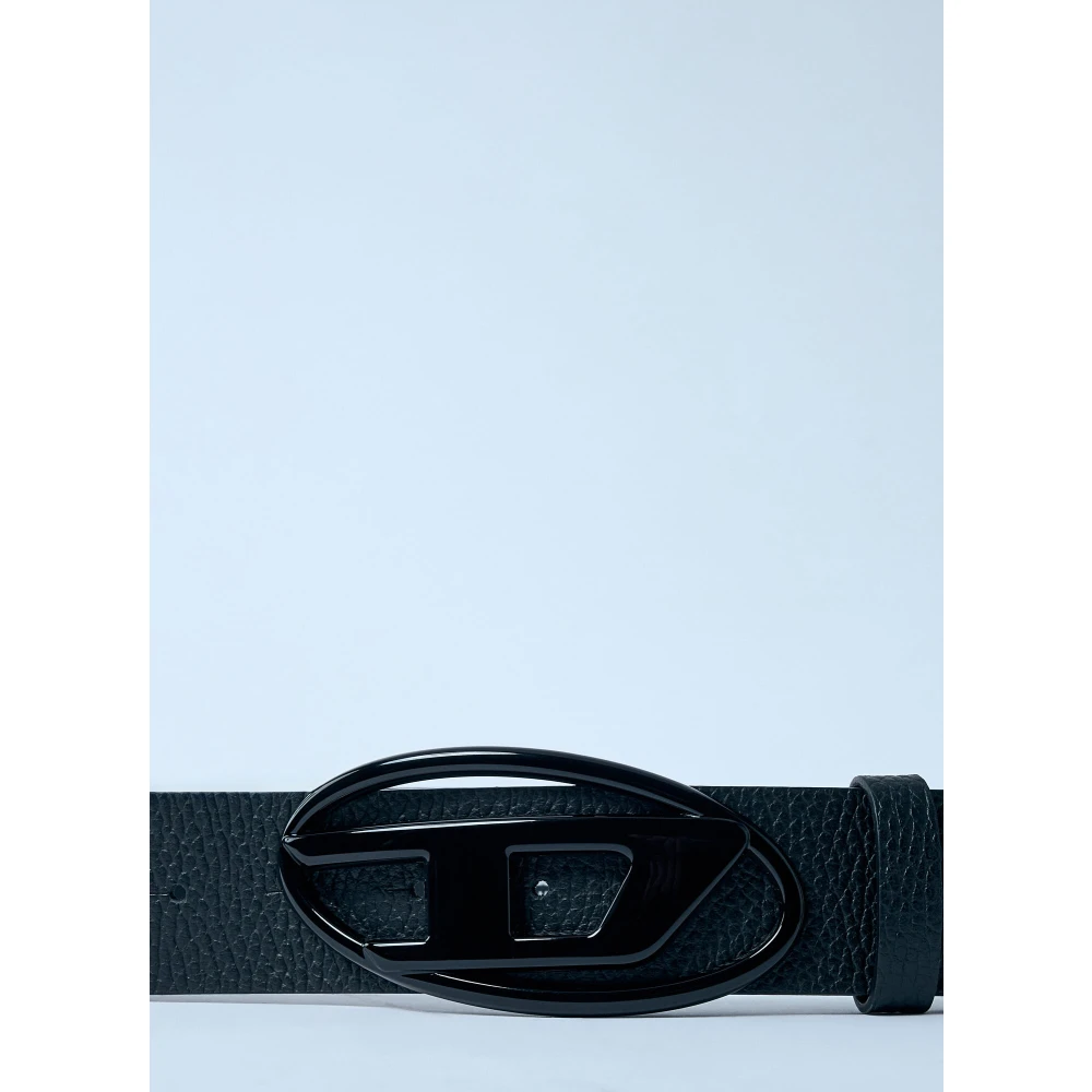 Diesel Leren riem met matte D-gesp Black Heren
