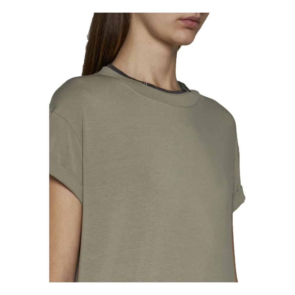 BRUNELLO CUCINELLI Groene T-shirts en Polos met Monili Kettingdetail Green Dames