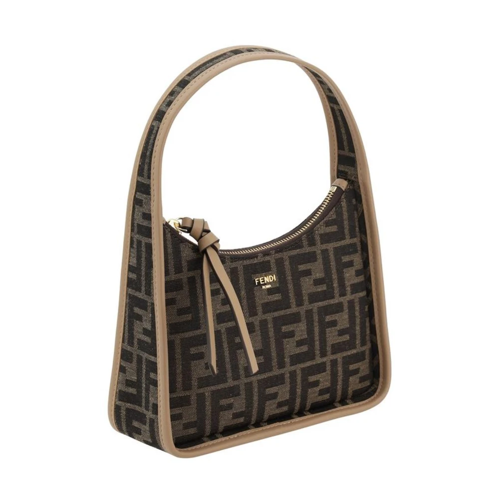 Fendi Jacquard Schoudertas met Leren Details Brown Dames
