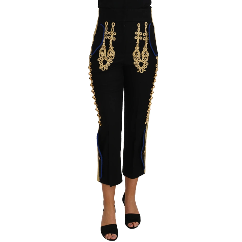 Dolce & Gabbana Women's Black Elegant Military Embellished Trousers 2XS