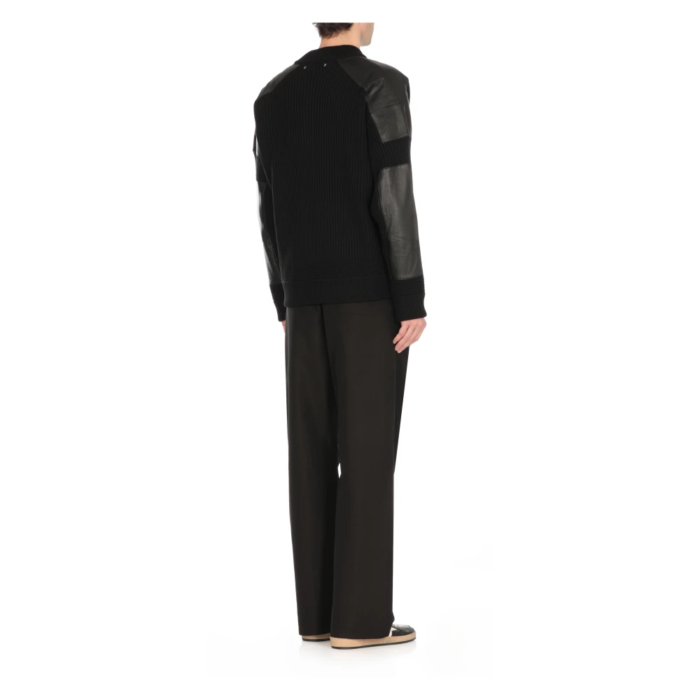 Golden Goose Zwart wollen vest met leren inzetstukken Black Heren