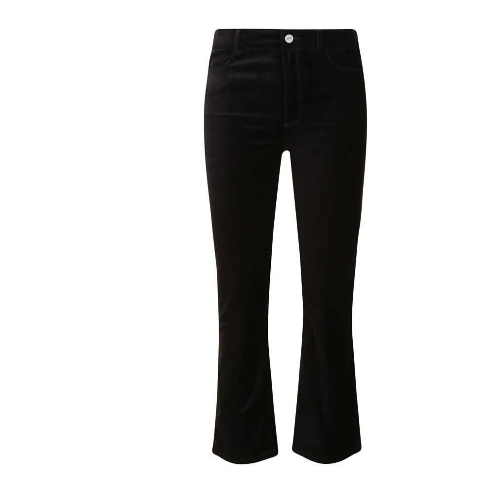 Paige Zwarte Velvet Stretch Jeans met Leren Patch Black Dames