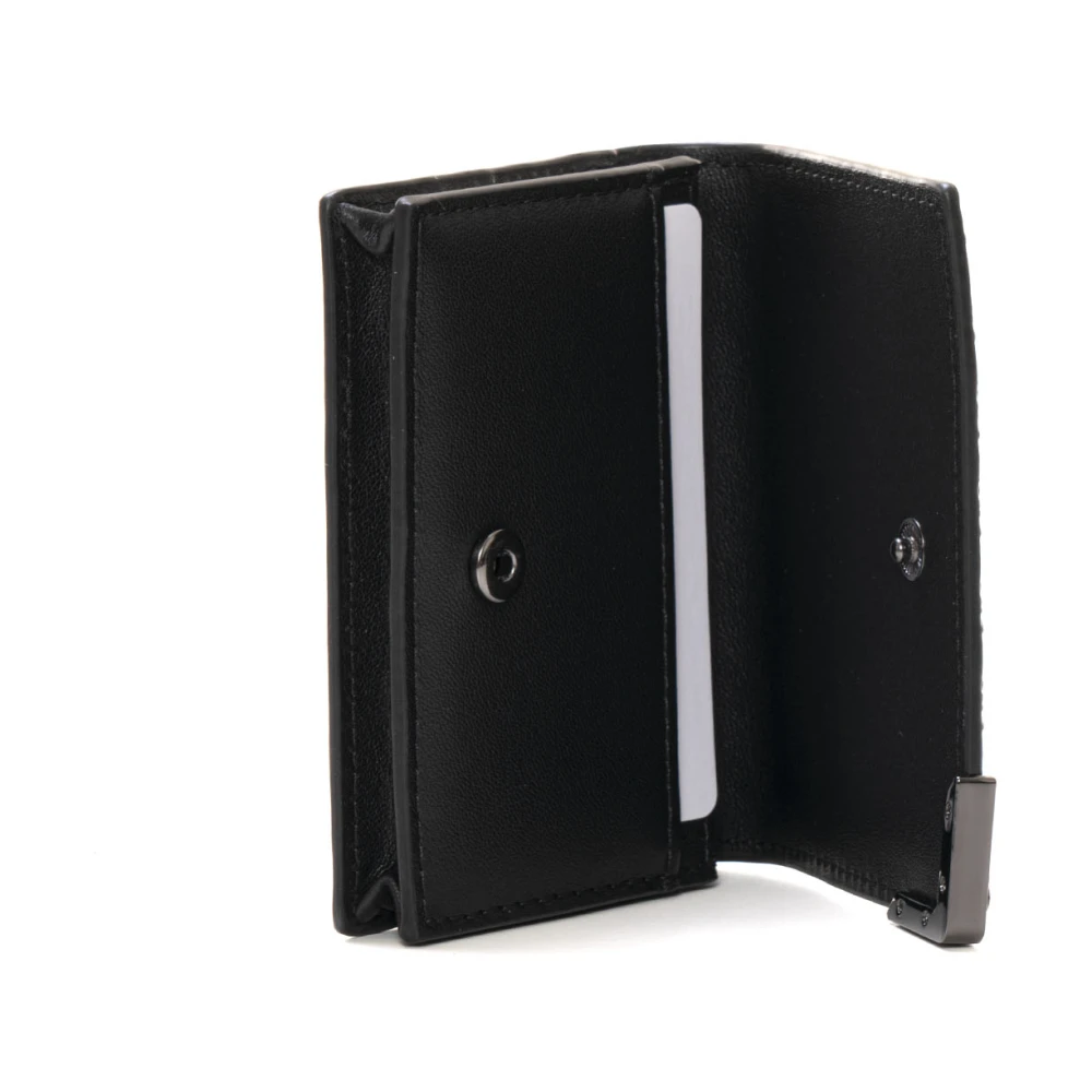 Emporio Armani Leren kaarthouder met clip Black Heren