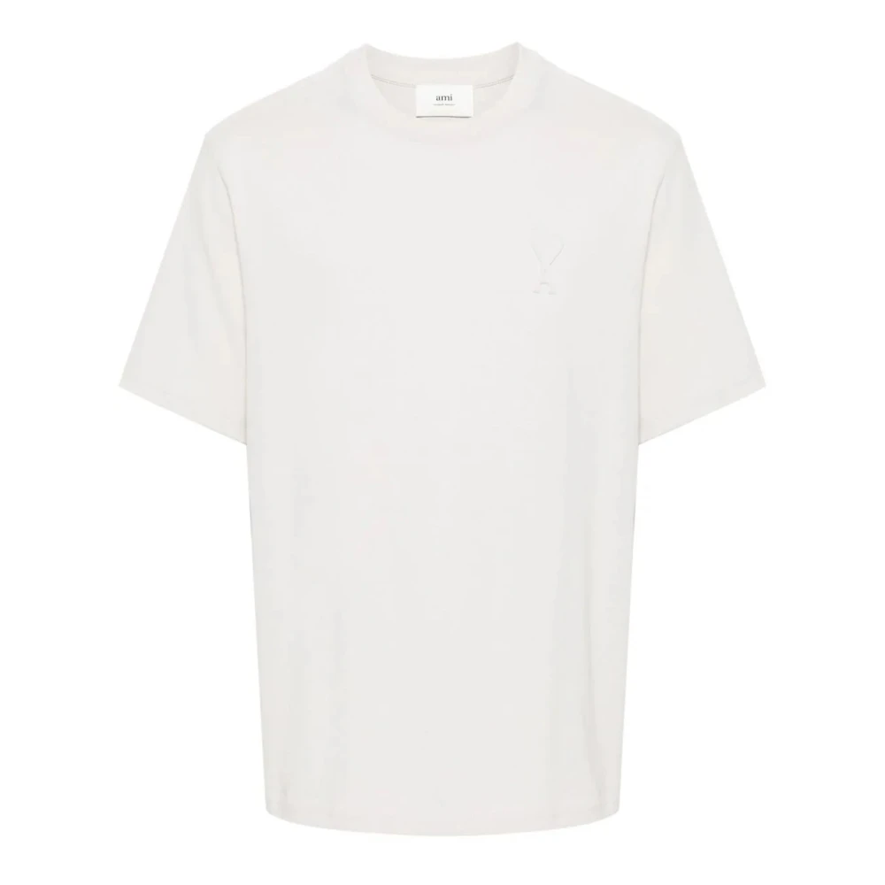 Ami Paris Witte Katoenen T-shirt met Ingelegd Logo White Heren