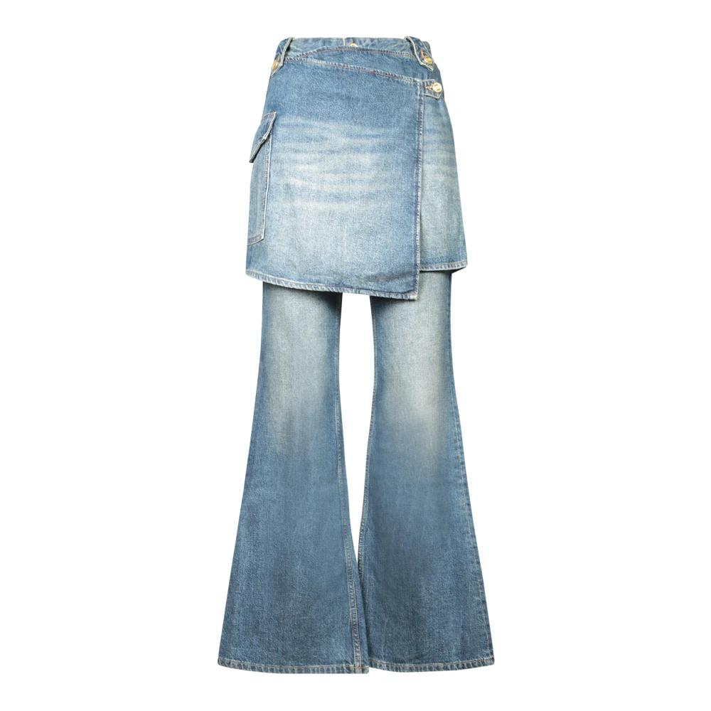 Ganni Afneembare Rok Flared Jeans Blue Dames