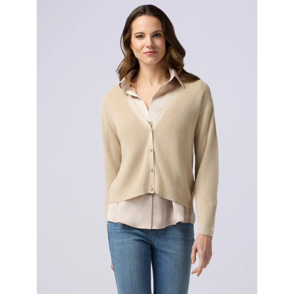 Oltre Lurex vest met sierknopen Beige Dames