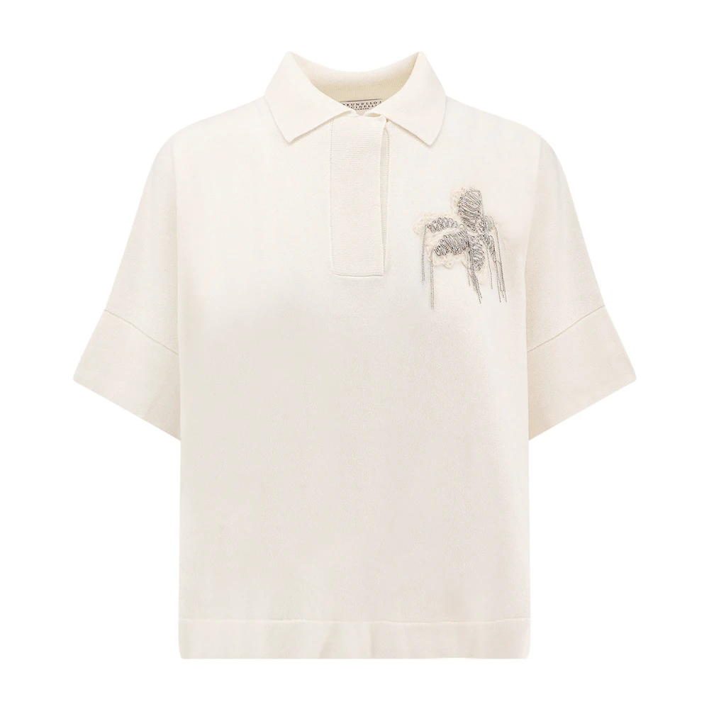 BRUNELLO CUCINELLI Kasjmier Polo Shirt met Monili Detail White Dames
