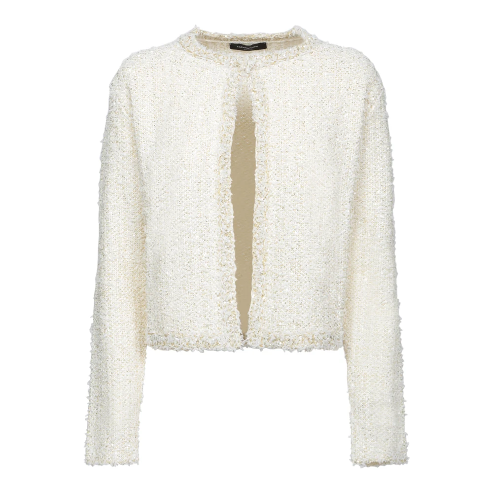 Fabiana Filippi Elegant Lurex Tweed Fringed Jacket White, Dam