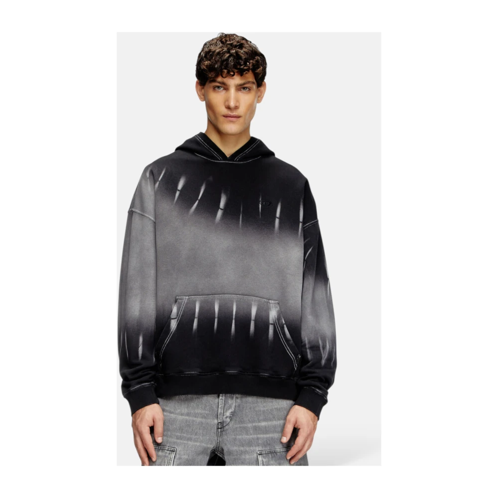 Diesel Zwarte Tie-Dye Hoodie Relaxte Pasvorm Black Heren
