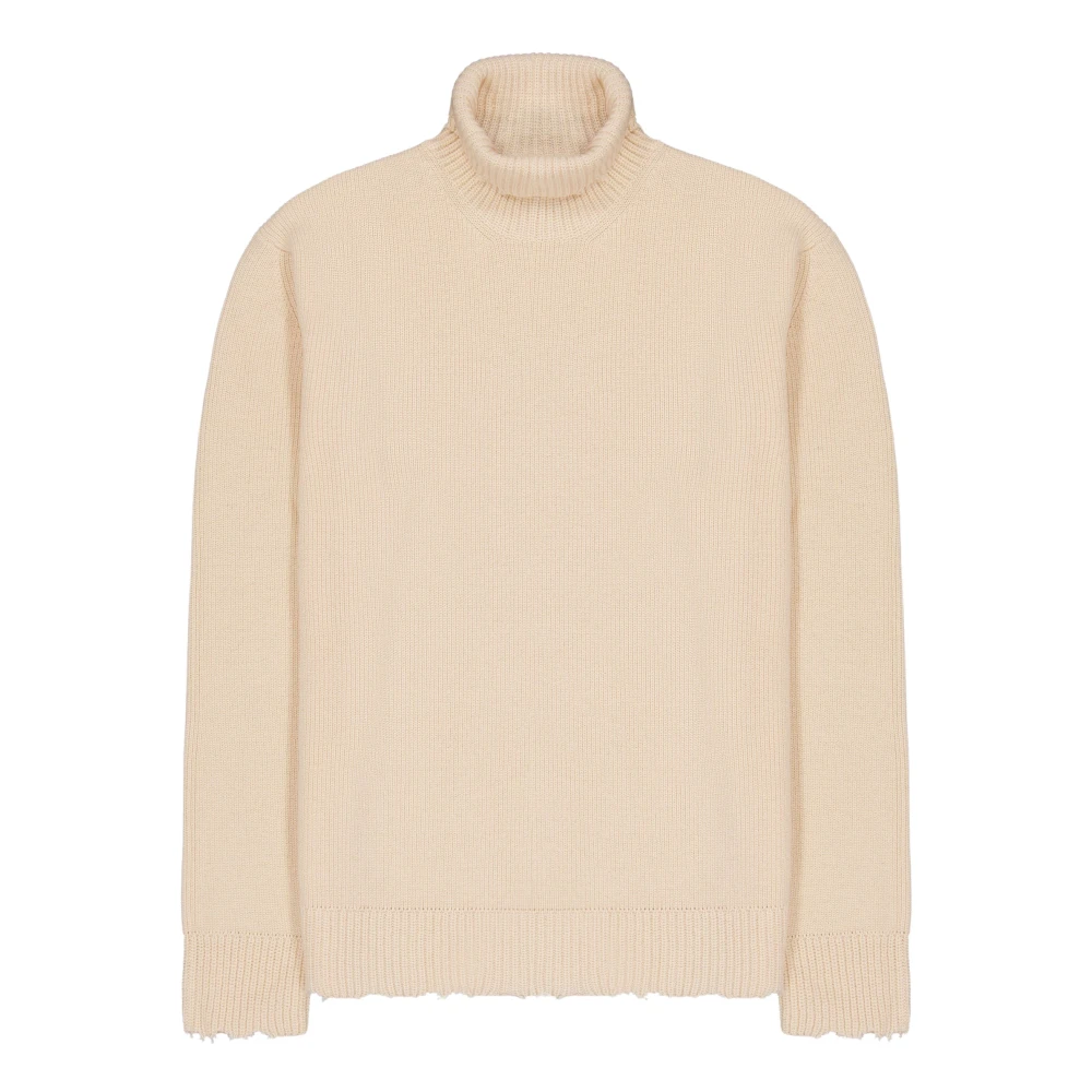 Laneus Turtleneck Sweater With Wool Breakages Beige, Herr