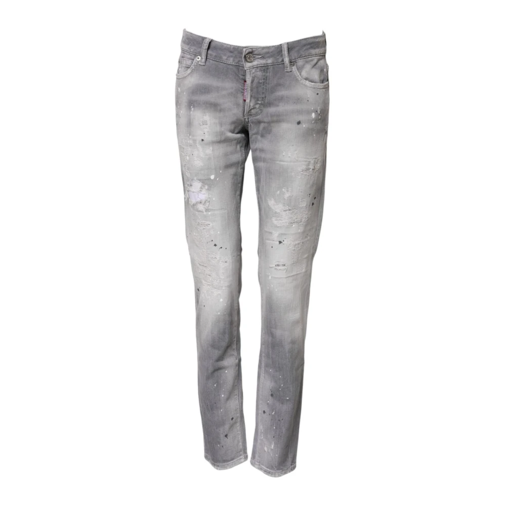 Dsquared2 Women's Gray Tapered Denim Jeans With Button Closure - Slim Fit Jeans - Xs - Jeans