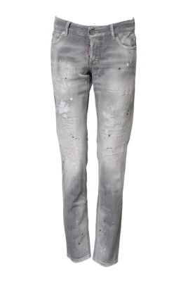 Grå Tapered Denim Jeans med knappstängning