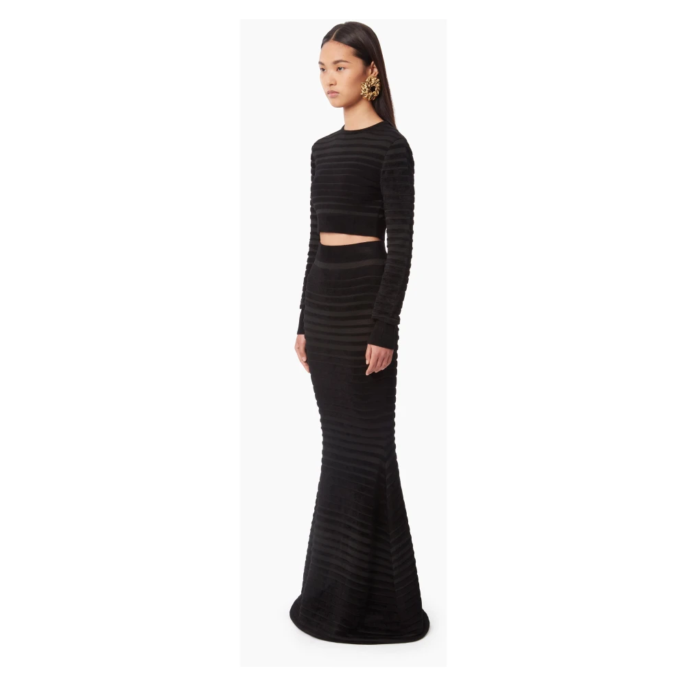 Nina Ricci Zwart Tonal Gestreepte Cropped Top Black Dames