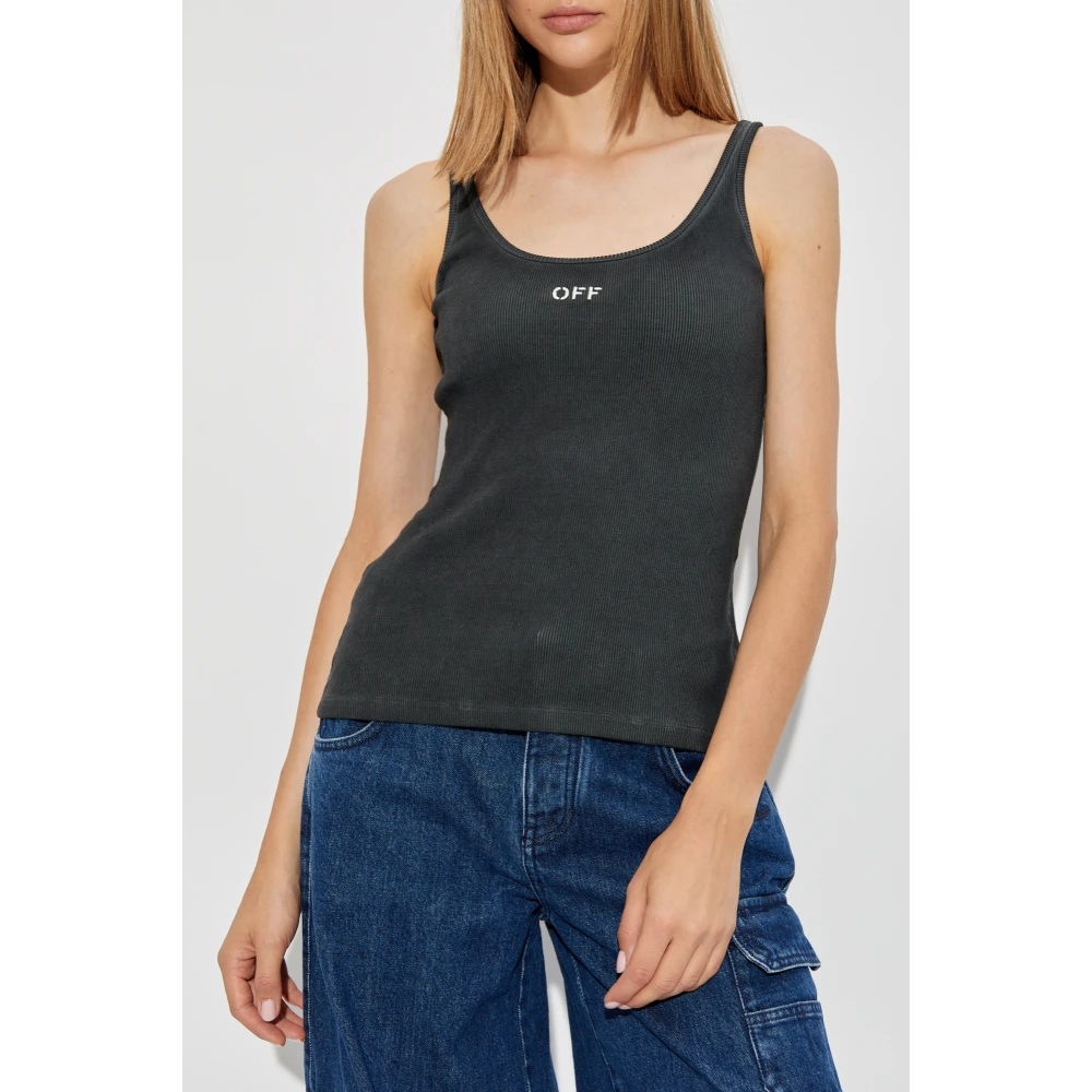 Off White Geribbelde top met logo Black Dames