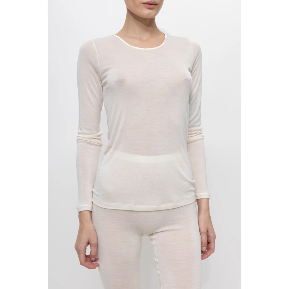 Hanro Zijden top met lange mouwen White Dames