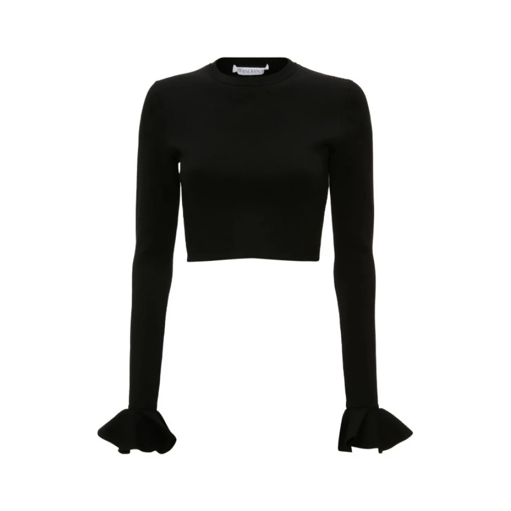 JW Anderson Ruffled Sleeve Cropped Sweater Black Dames