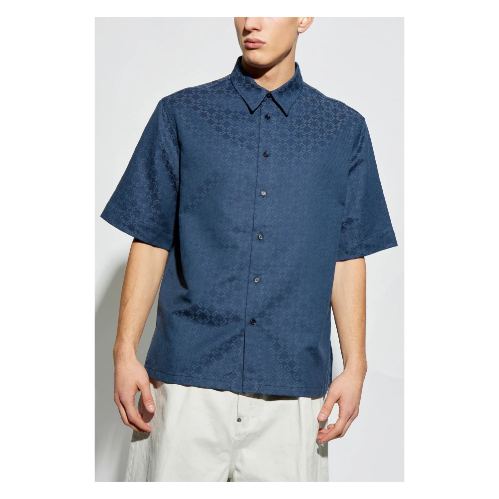 Givenchy Blauw Denim Overhemd Klassieke Kraag Monogram Blue Heren