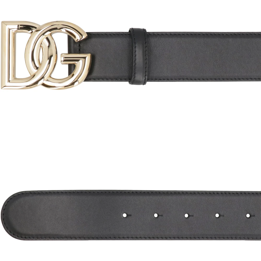 Dolce & Gabbana Goudkleurige Metalen Gesp Leren Riem Black Dames