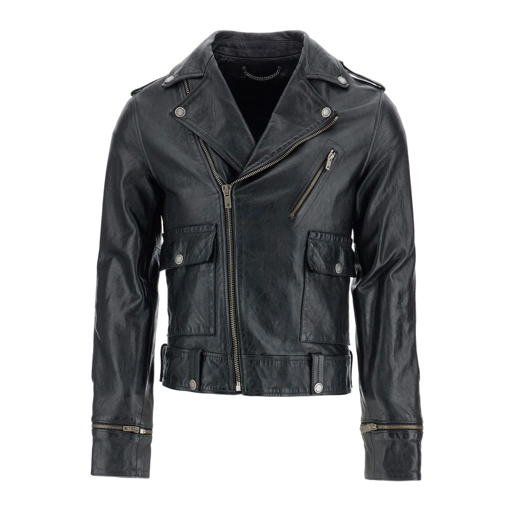 Golden Goose Zwart Gewaxt Leren Bikerjack Black Heren