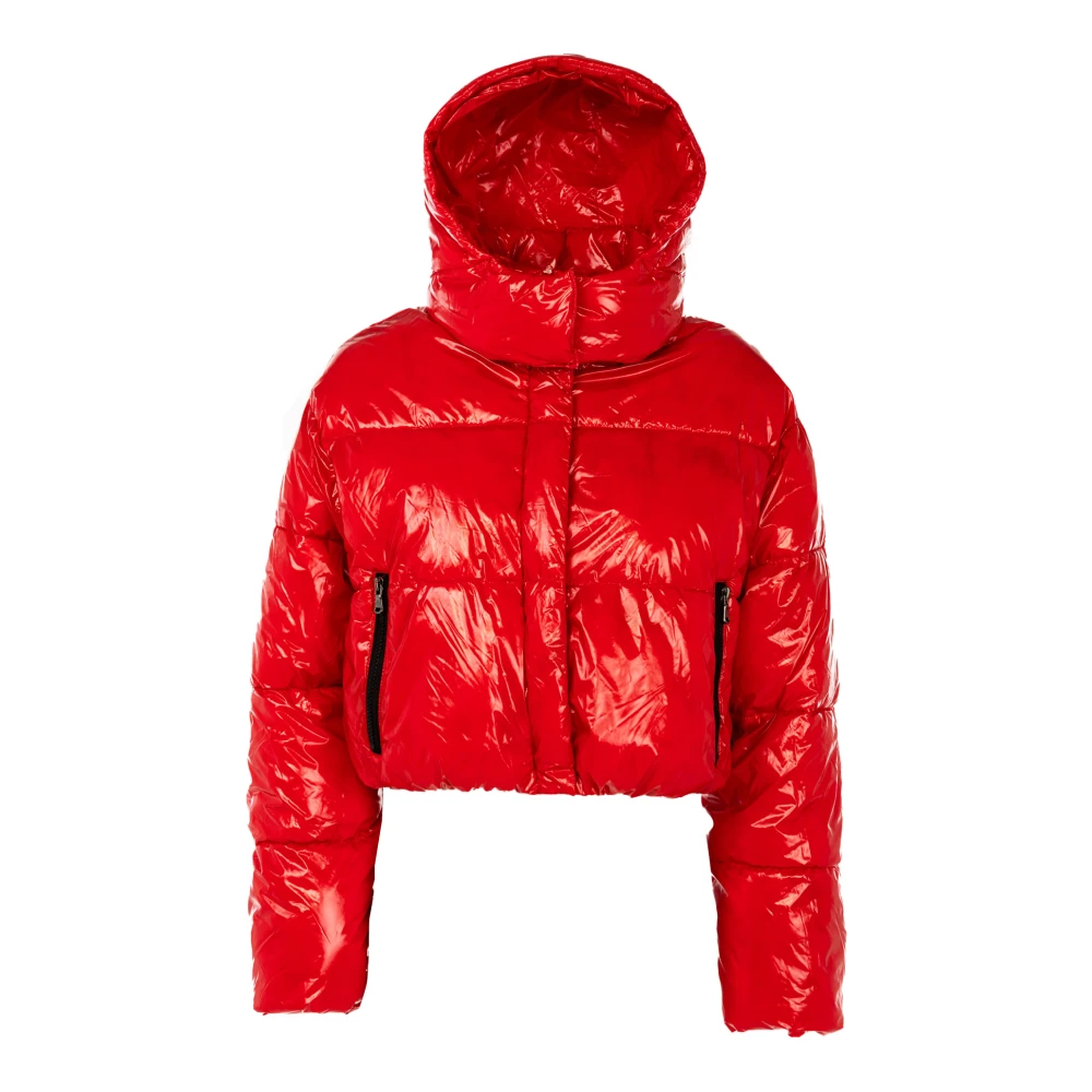 Canadian Classics Korte Glanzende Dames Pufferjas met Afneembare Capuchon Red Dames