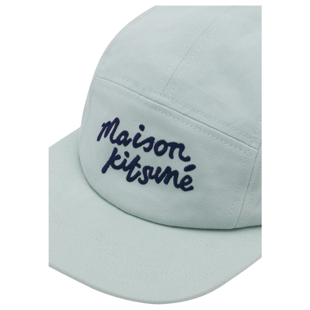 Maison Kitsuné Handgeschreven Katoenen Pet met Klep Blue Heren