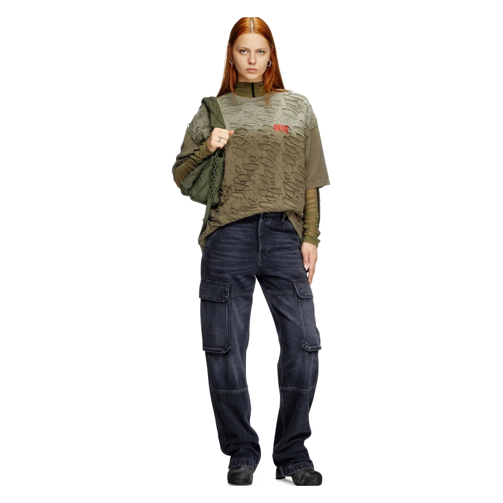Diesel Zwarte Cargo Jeans Met Knoopsluiting Black Dames