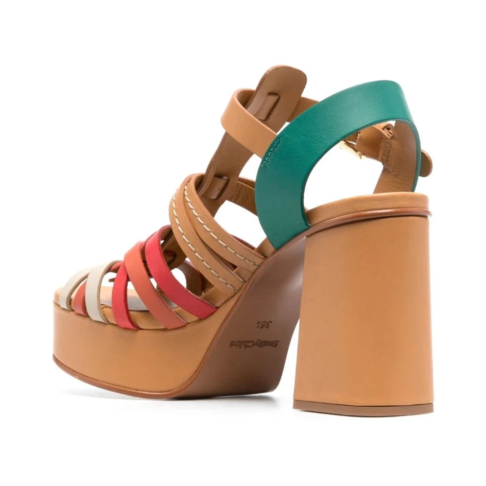 See by Chloé Multicolor Leren Sandalen met Gevlochten Bandjes Brown Dames