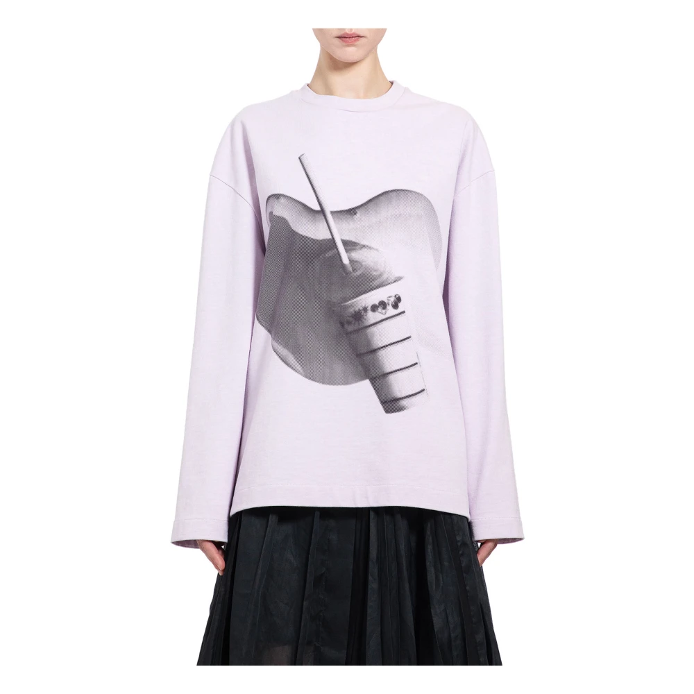 Jil Sander Blauwe Bessen Yoghurt Milkshake Print Longsleeve T-shirt Purple Dames