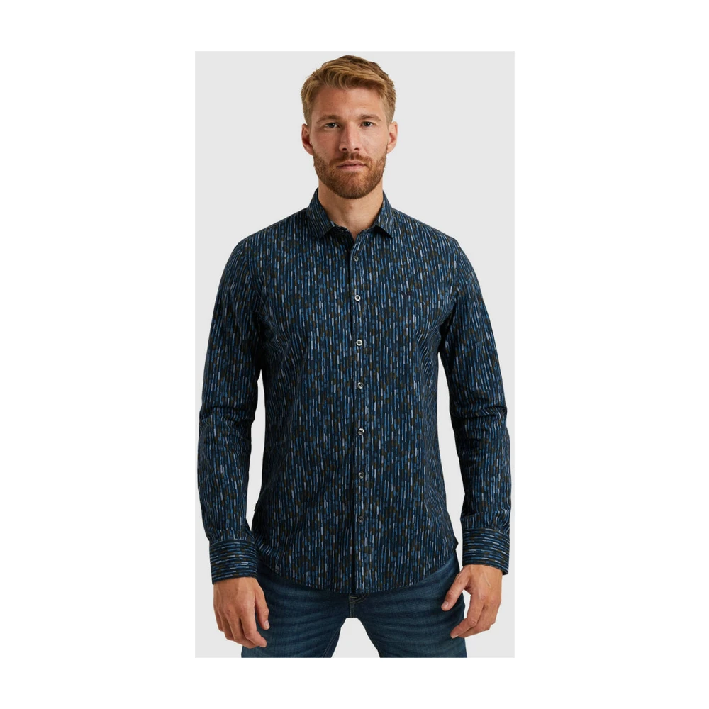 PME Legend Gedrukt lang mouw poplin overhemd Blue Heren