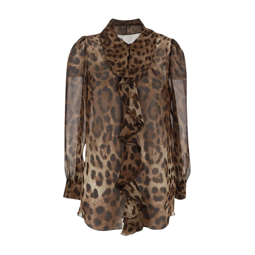 Dolce & Gabbana Luxe Luipaard Zijden Shirt Brown Dames