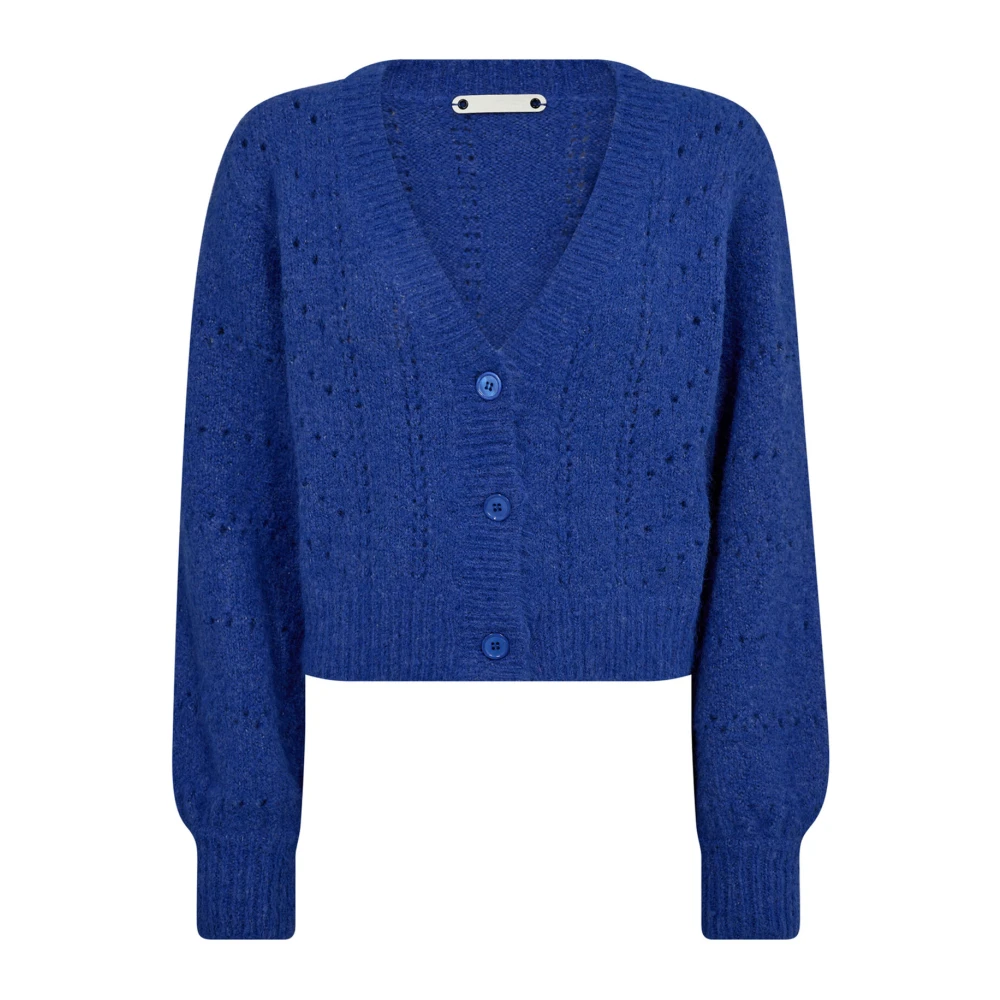 Co'Couture Blauwe Pointelle Cardigan Sweater Blue Dames