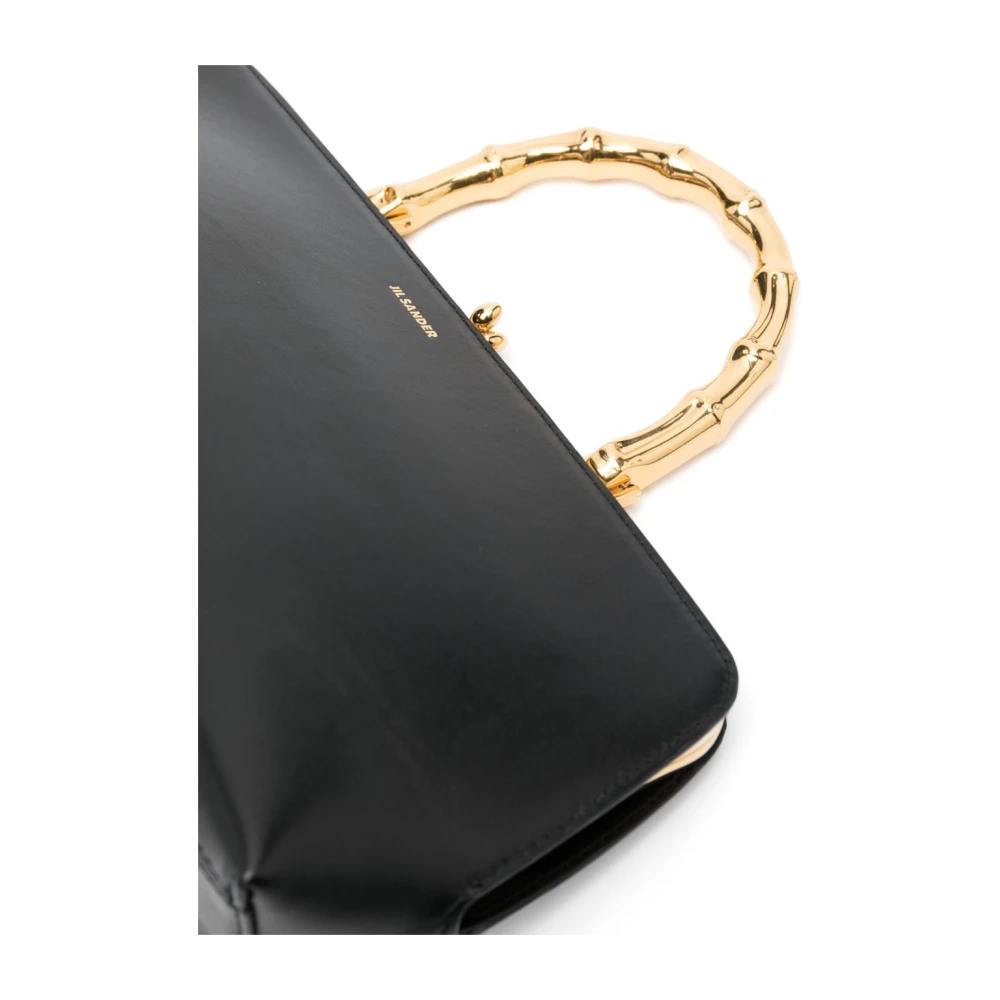 Jil Sander Zwarte leren handtas met gouden hardware Black Dames