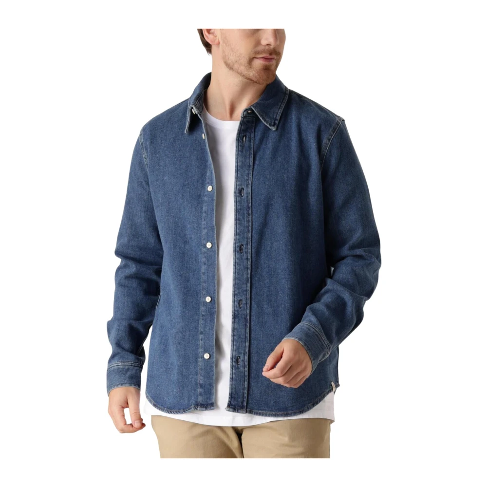 Calvin Klein Slim Denim Overshirt Stijlvol Donkerblauw Blue Heren