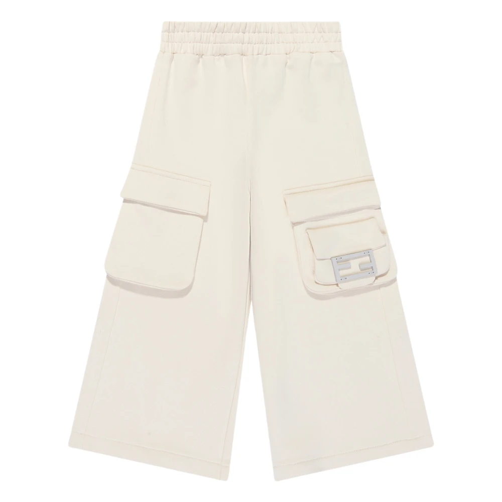 Fendi Girls Beige Trousers, 8 Y, Chic Baguette Pocket Trousers In