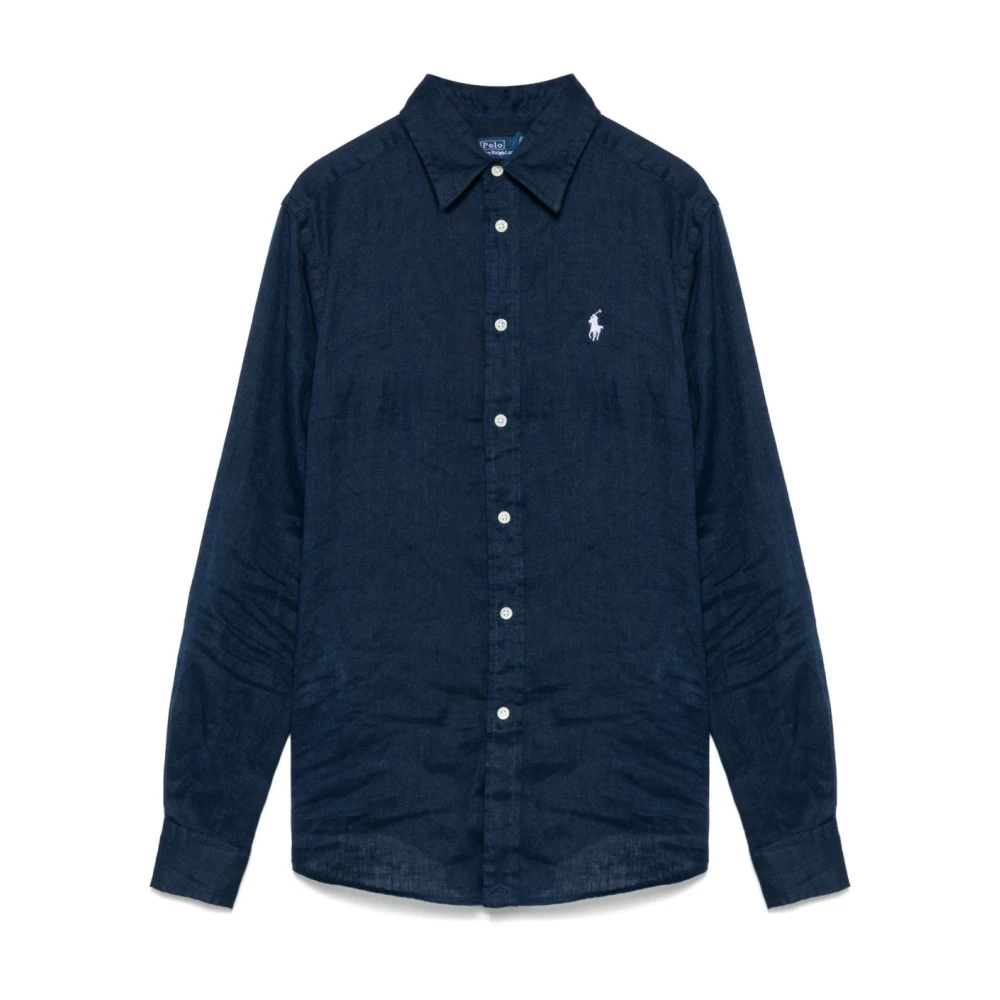 Polo Ralph Lauren Navy Blue Button-Up Shirt met Pony Motif Blue Dames