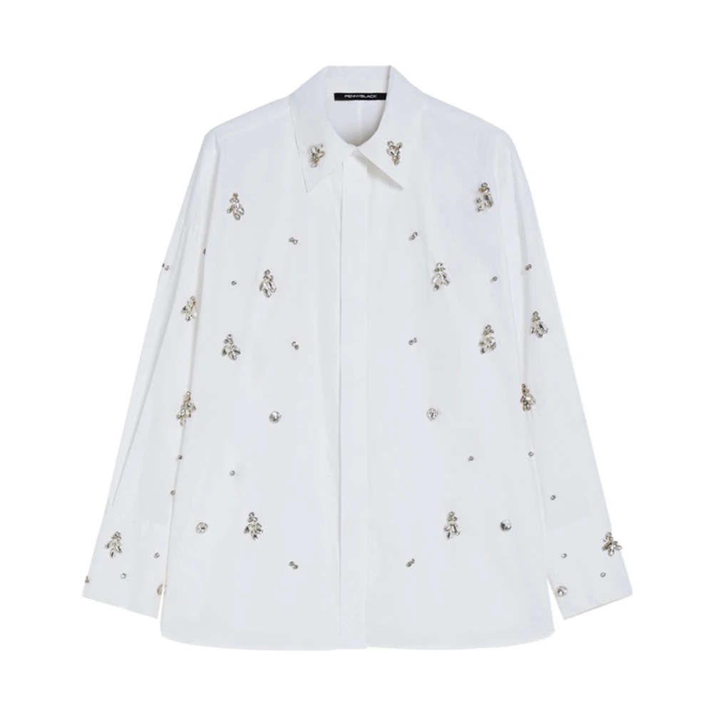Pennyblack Oversized Katoenen Overhemd met Handgeborduurde Strass White Dames