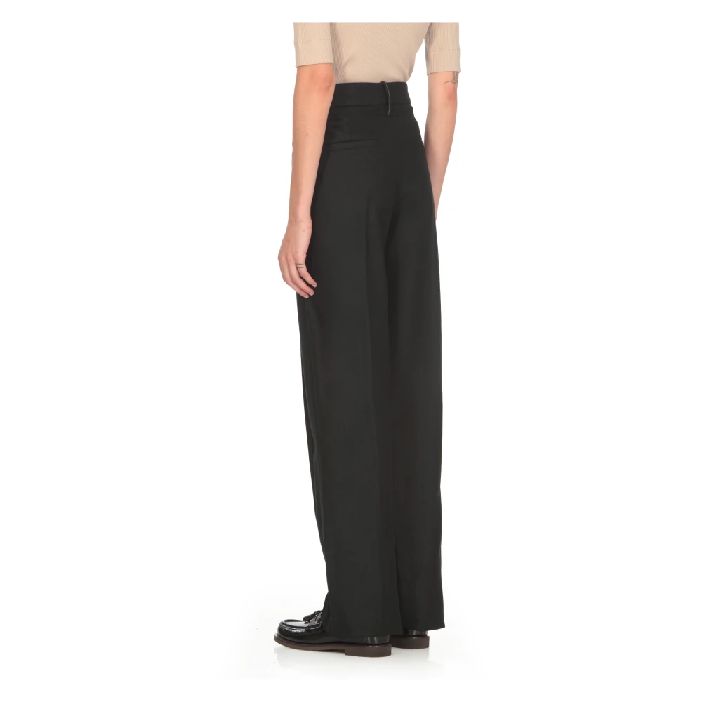 BRUNELLO CUCINELLI Zwarte Wol Kasjmier Broek met Messing Details Black Dames