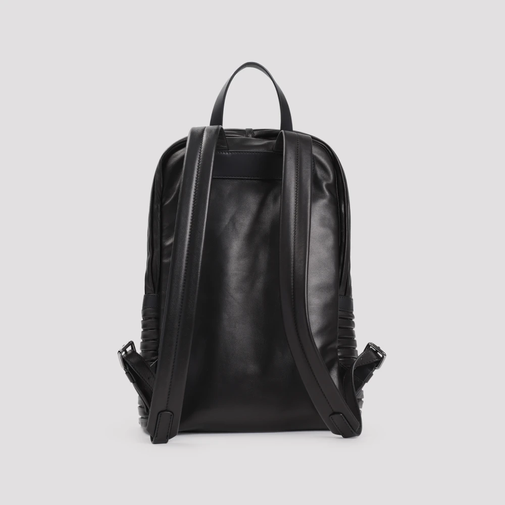 Giorgio Armani Luxe Zwarte Leren Rugzak Black Heren